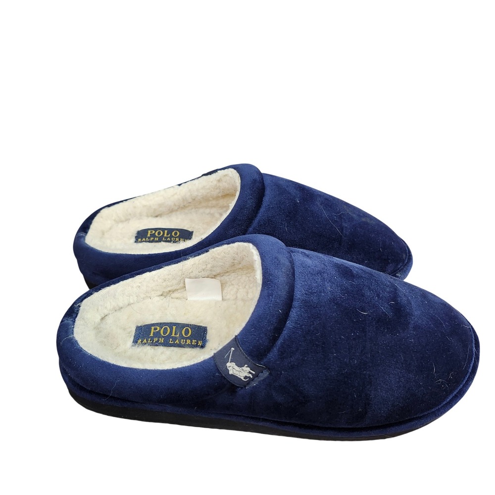 Polo Ralph Lauren Klarence Mens Navy Blue Microsuede Scuff Slippers Size 7 - Picture 8 of 9